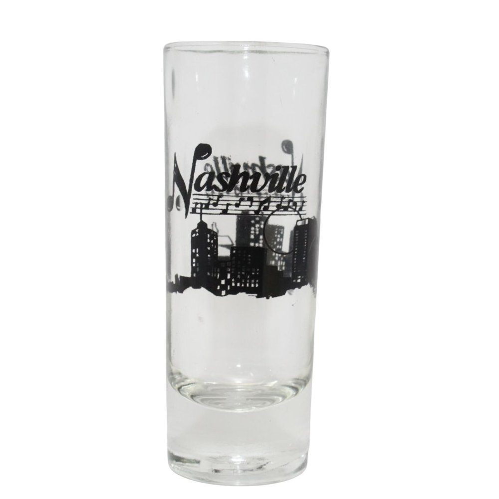 Nashville Tennessee Tall 4" Shot Clear Glass City Line Collectable Souvenir